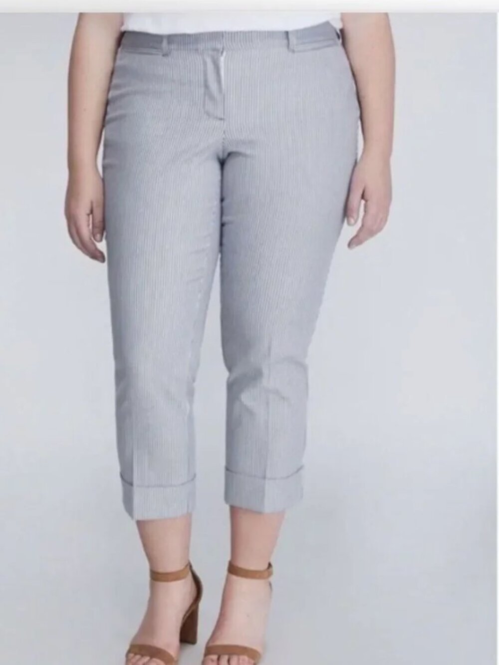 Lane Bryant Lena Blue White Striped Cuffed Capri Pants Size 24